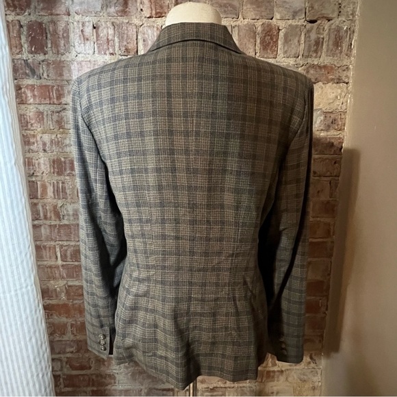 Vintage Plaid Blue & Brown Button Down Blazer -Size 12 -BC01 - Picture 5 of 9